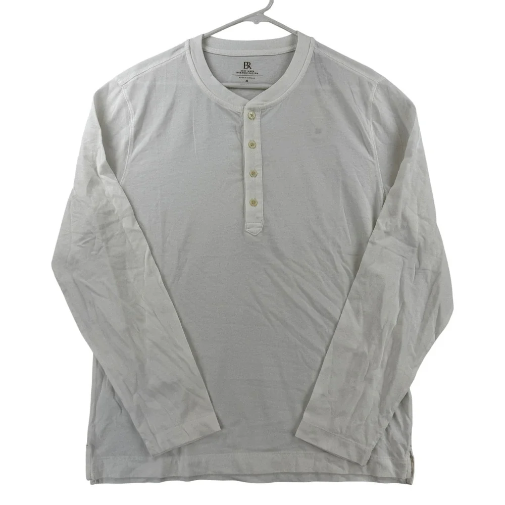 Banana Republic Shirt Mens Medium White Henley Long Sleeve T-Shirt Tagless NWT